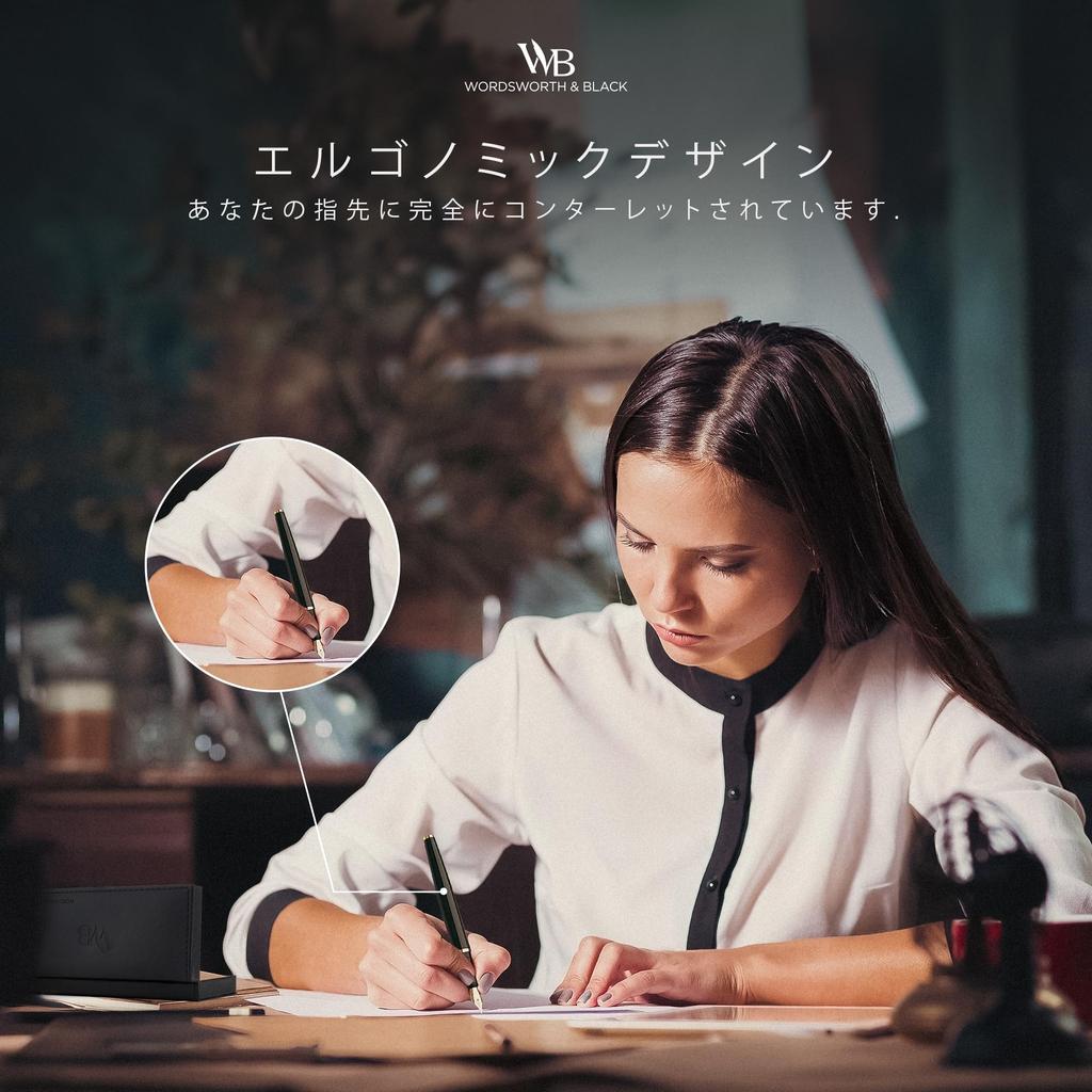 Wordsworth Black Fountain Pen Medium 24 Ink Cartridges and Ink Refill Gift Smooth Writing Pen Unisex & Set, Point, Converter, Case, Journaling,