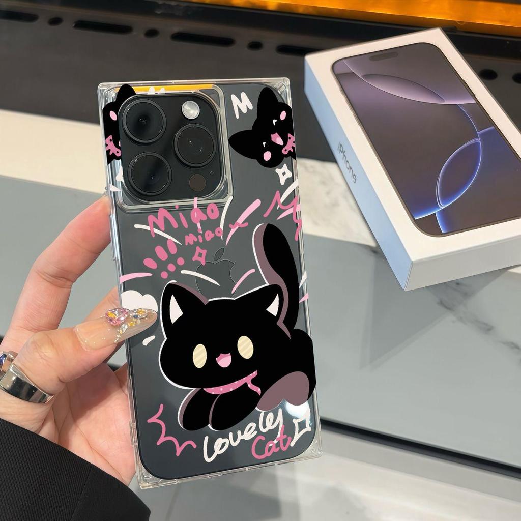 Transparent Square Back Tube Case Casing Protection For iPhone 13 14 Pro Max 15 Plus 12 11 16 ProMax Anti-Oxygen,Funny Cat Pattern
