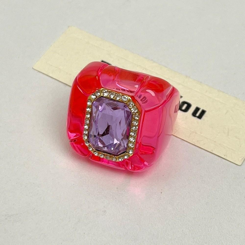 New Fashion Colorful Rhinestones Ring Three-dimensional Elegant Jewelry Finger Ring Geometric Square Ring Women