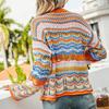 Women Knitting Cardigan Round Neck Flared Long Sleeve Single Breasted Sweater Coat Autumn Winter Rainbow
