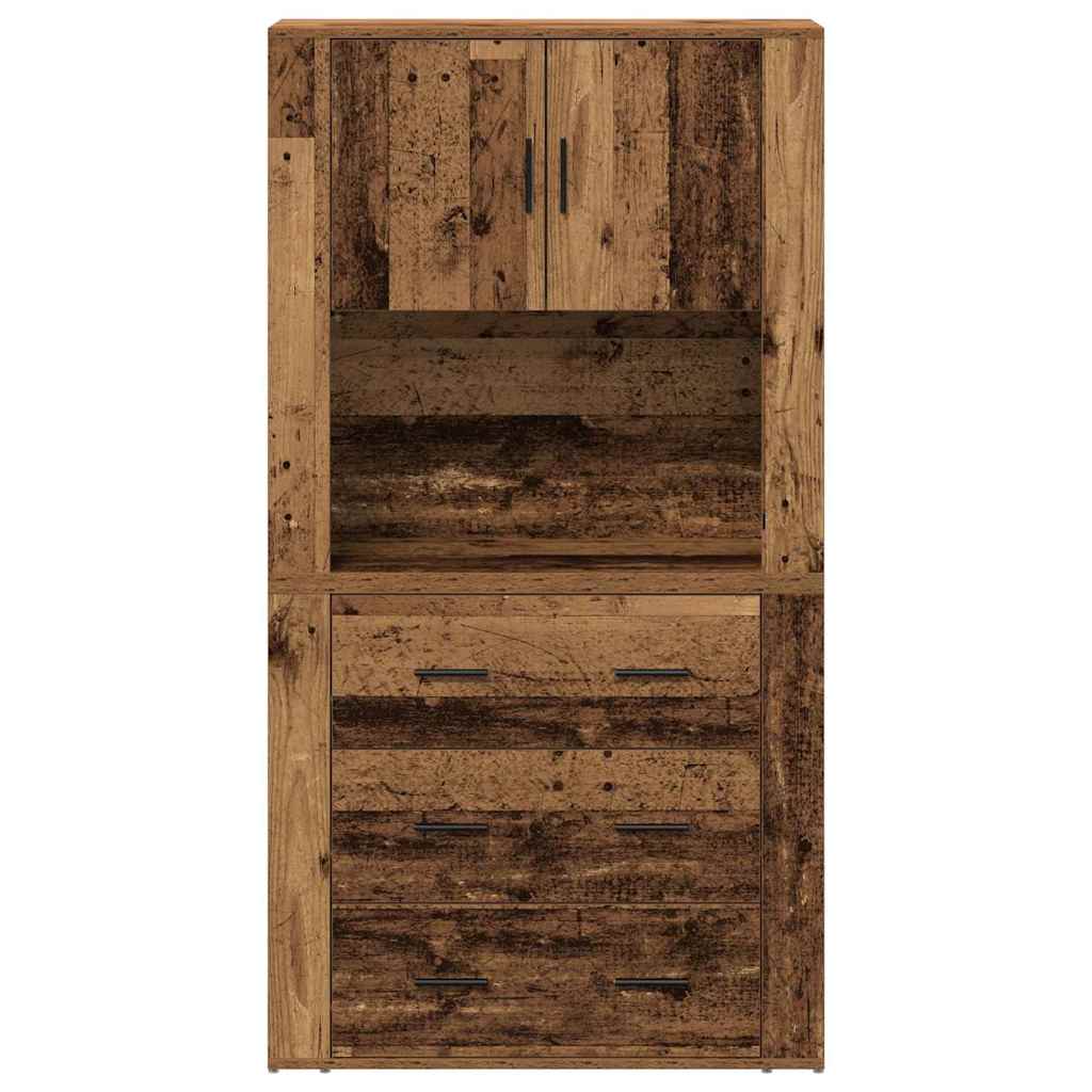 Highboard with Drawers Rustic Wood Look 80 x 33 x 150 cm Particleboard