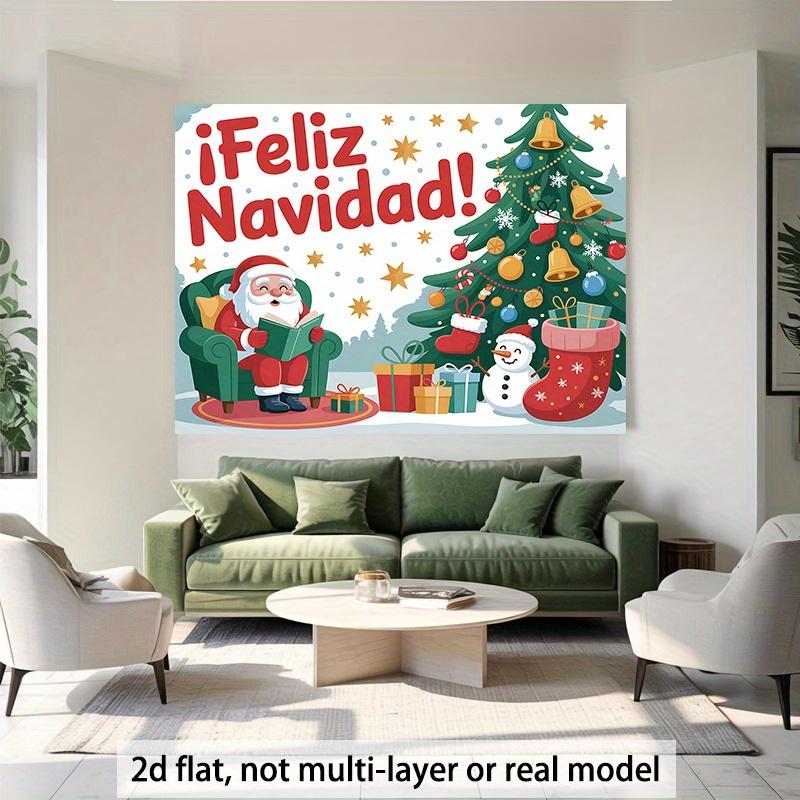 2D flat, 1 large Santa Claus wall banner for indoor/outdoor use, includes snowman, bell and gift