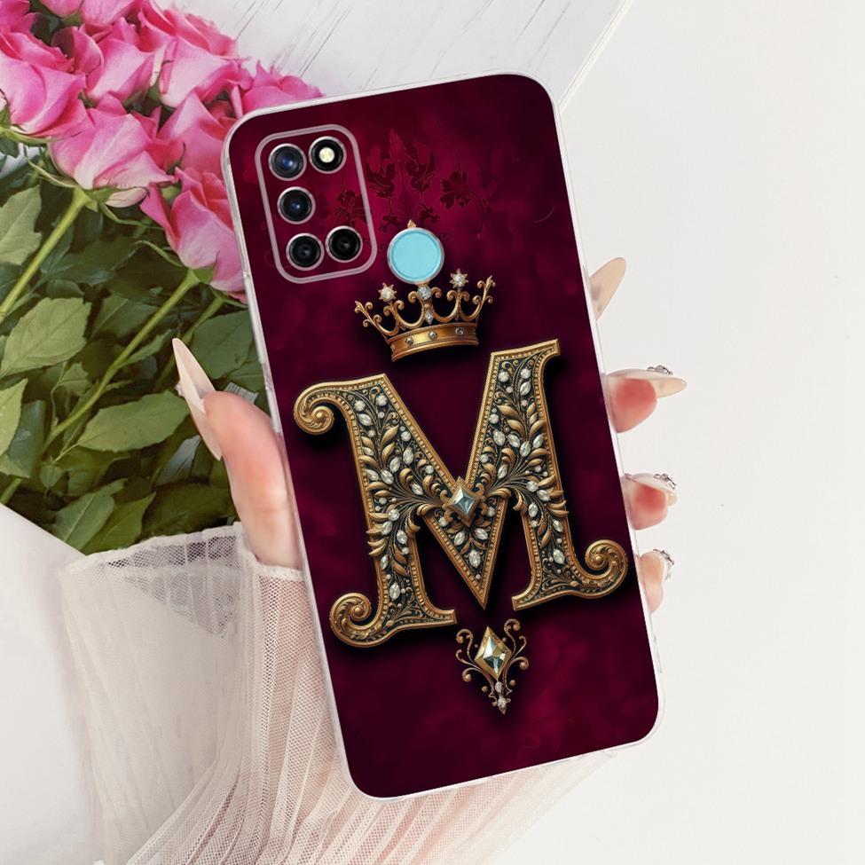 Прозрачный Чехол Для Realme RMX2101 Чехол Для Realme C17 Роскошная Корона Буквы A-Z 2D Плоский Рисунок Мягкий Корпус Для Real me C17