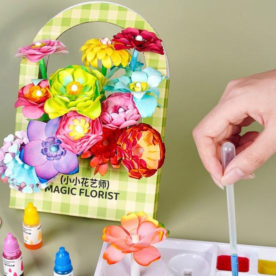 Magic Petal Flower Kit DIY Paper Flower Bouquet Kit 3D Dyed Blossoms with Colorful Petals Educational Floral Art Craft for Kids