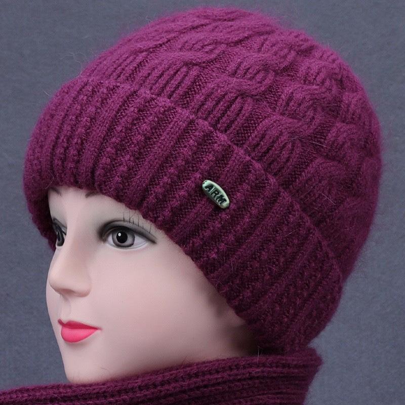 Winter Mothers Middle-aged Elderly Women Hat Velvet Thick Knitted Yarn Warmth Cap Short Brims Women's Hats