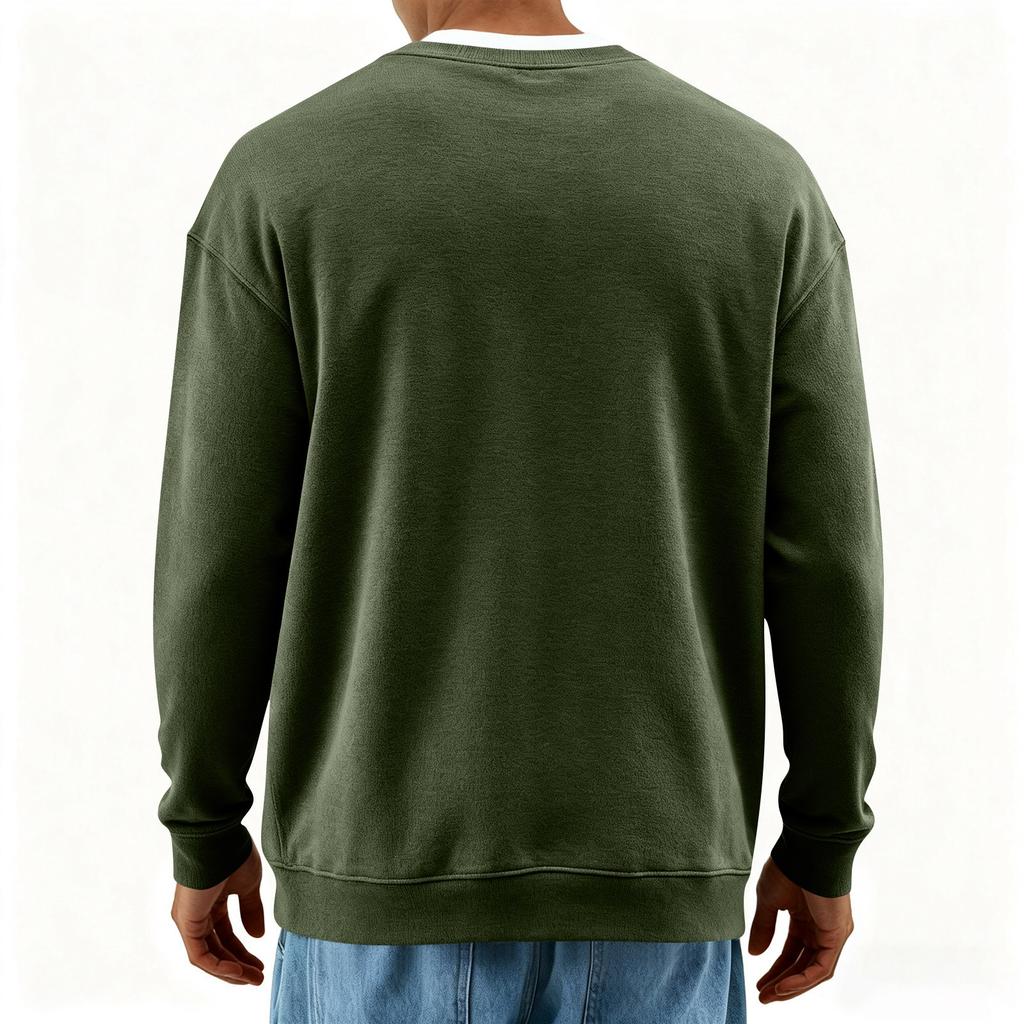 Мужская мода Однотонный Круглый вырез Длинный рукав Повседневная мода Универсальный Длинный рукав Свободная футболка Топ