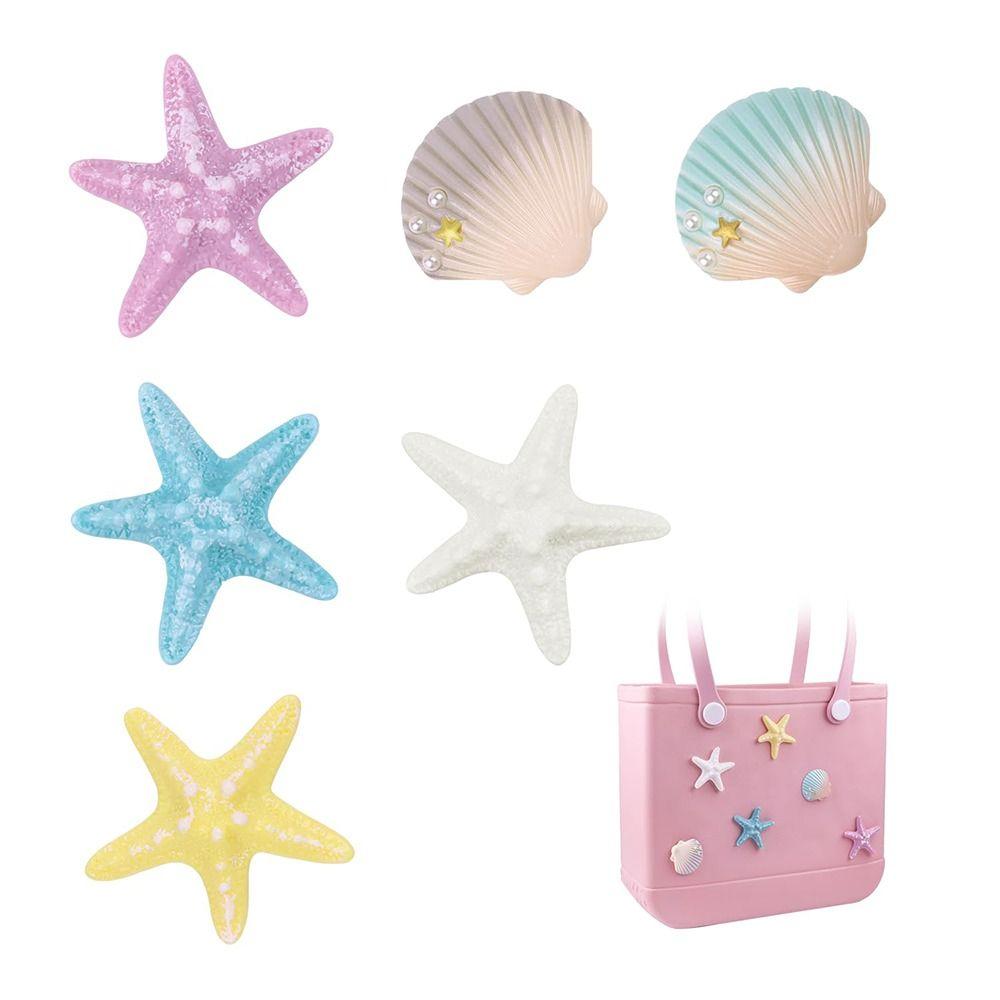 6Pcs DIY Charms for Bag Accessories Handbag Starfish Shell Beach Totes Bags Decoration Waterproof for Bag/Beach Bag