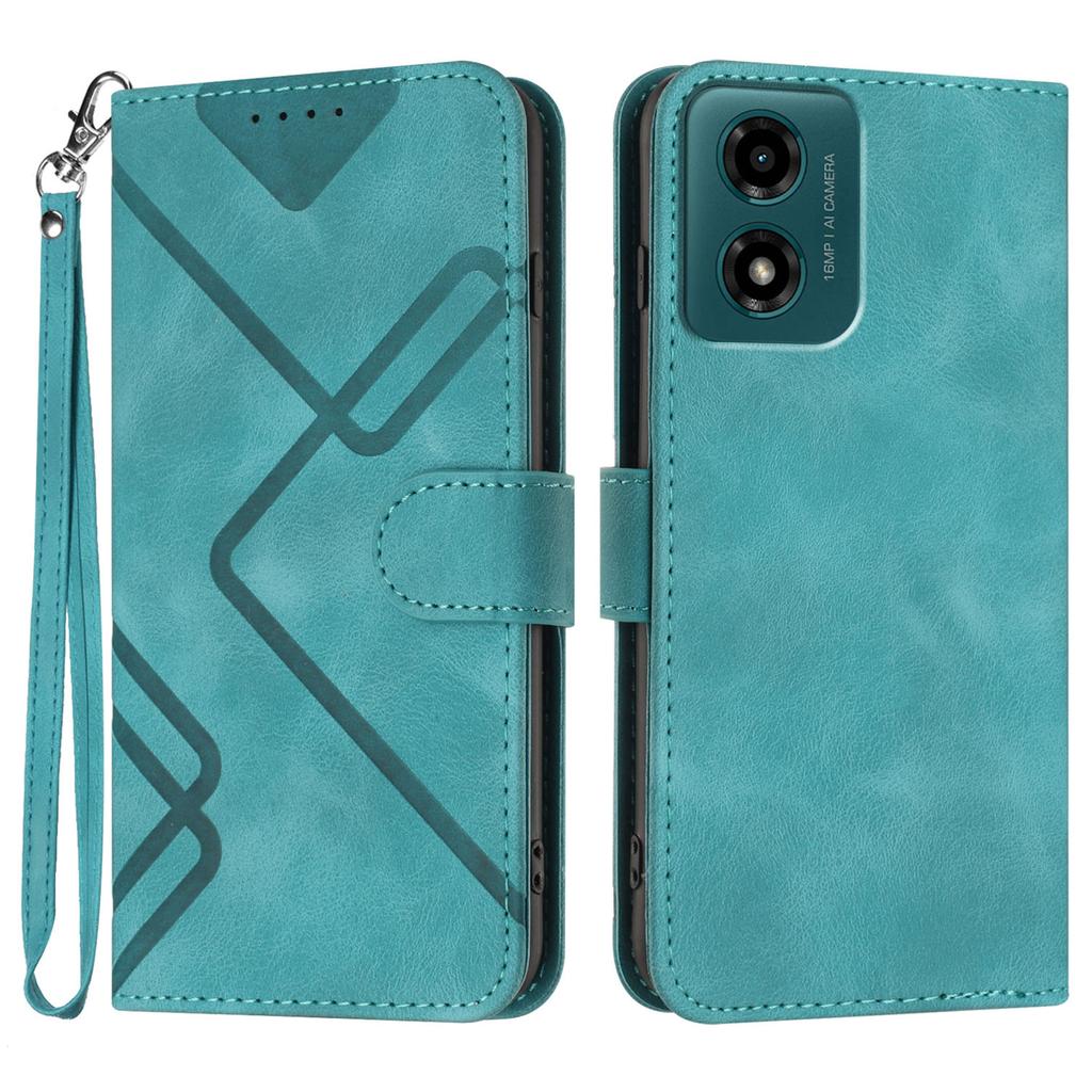 For Motorola Moto G04 4G/Motorola Moto G04s 4G/Motorola Moto G24 4G/Motorola Moto E14 4G Wallet Case Line Imprinted PU Leather Phone Cover with Strap