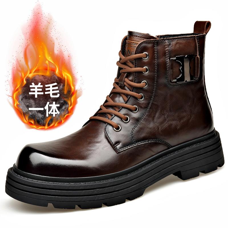 Новые дизайнерские ботинки из натуральной кожи для мужчин, осенне-зимние британские шерстяные мотоциклетные ботинки, мужская модная повседневная обувь на платформе для мужчин