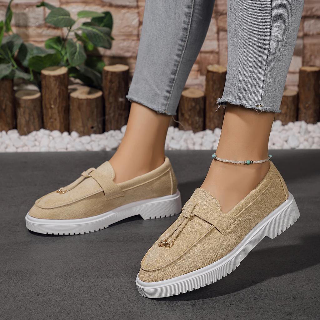 Fashion New Women's Loafers Low Heel Round Toe Women's Flat Shoes Large Size Thick Sole Spring and Autumn Casual Shoes Shallow Mouth