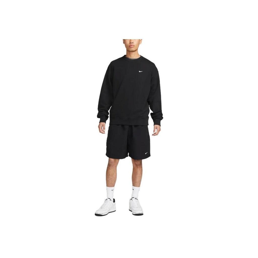 Nike Solo Swoosh Men's French Terry Crew Neck Long Sleeve Sweatshirt Loose Fit Embroidered Logo Black DX0812-010