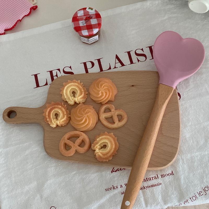 1 шт. Силиконовая ложка в форме сердца с деревянной ручкой, День святого Валентина, Любовь, Лопатка для выпечки, Кухонные принадлежности, Инструмент для выпечки торта