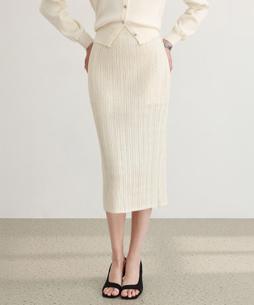Pleats Mood Tweed Pleated Banding Skirt