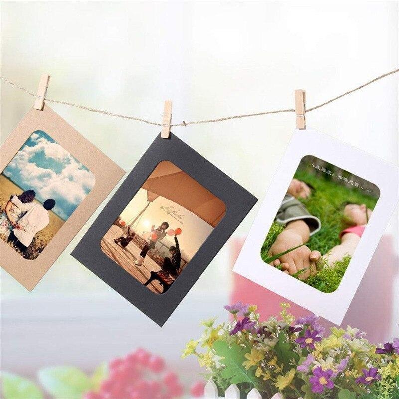 10 Pcs Combination Paper Frame with Clips DIY Kraft Paper Picture Frame Hanging Wall Photos Album 2M Rope Home Decoration Craft WBL