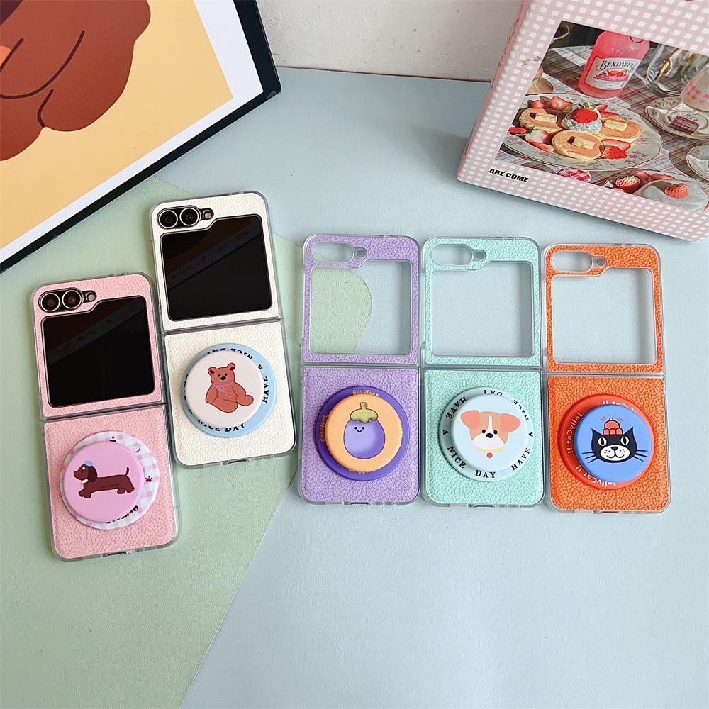 Магнитный держатель Чехол из ПУ кожи для телефона Samsung Galaxy Z Flip 7 6 5 4 Flip7 Flip6 Flip5 Flip4 Прозрачный край Защитная крышка