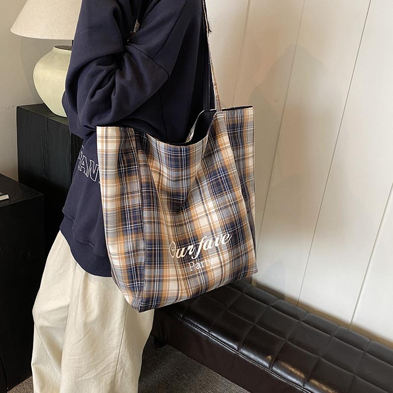 Yellow Woolen Plaid Dual-purpose Bag 2025 Autumn and Winter New Tote Bag Large-capacity Casual Shoulder Bag Dual-purpose