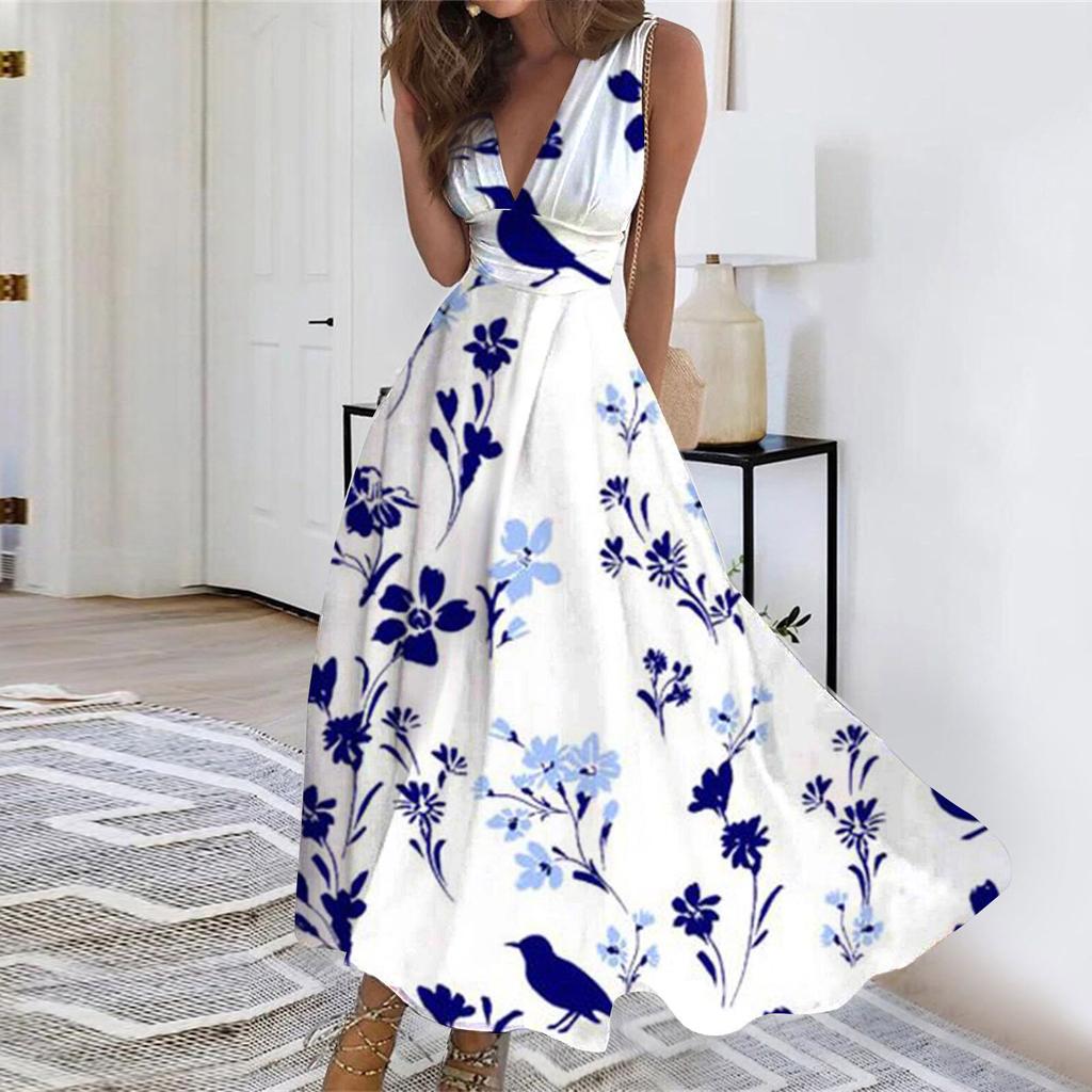 Women's Long Dress Maxi Dress Casual Dress Swing Dress A Line Dress Floral Fashion Streetwear Outdoor Daily Date Print Sleeveless V Neck Dress