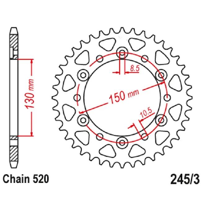 520 Задняя звезда для мотоцикла Yamaha WR400F 99-01 WR426F 01-02 YZ426F 00-02 YZ450F YZ450FX WR450F 99-26 TT-R230 TTR230 05-26