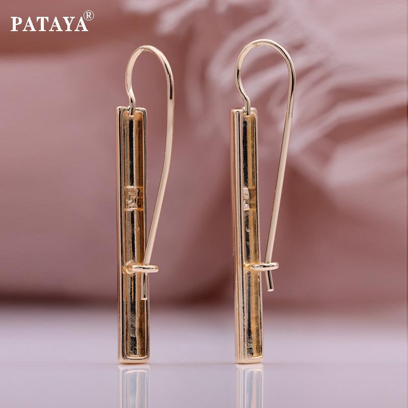 PATAYA Cylinder Style Drop Earrings Rose Gold Color Simple Generous Geometric Abstract Non-Mainstream HipHop Earring