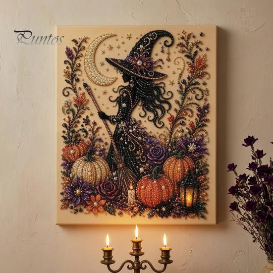 Festive Faux Pearl Art for Home Decor 2Pcs Halloween Art, Ghost Pumpkin Witch Crow Painting DIY Relaxing Arts And Crafts Kit, 3D Skull Craft