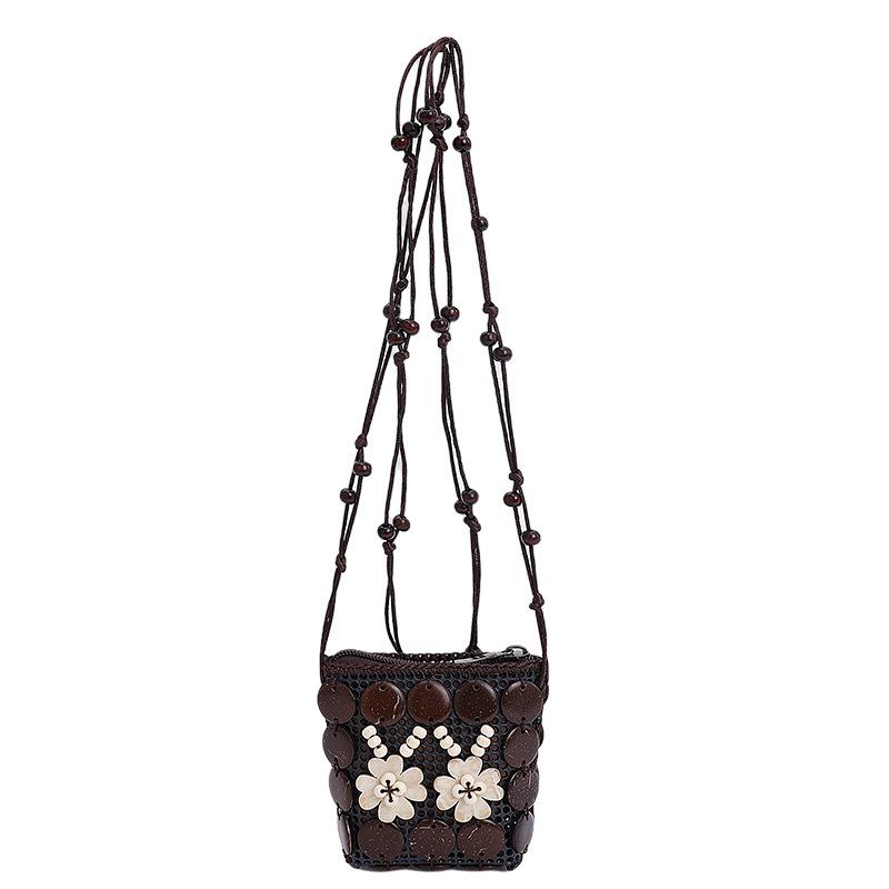 All-match Cloth Ethnic Style Crossbody Bag Coconut Shell Retro Handmade Weave Bag Geometric Handbag Bohemian Shoulder Bag Women