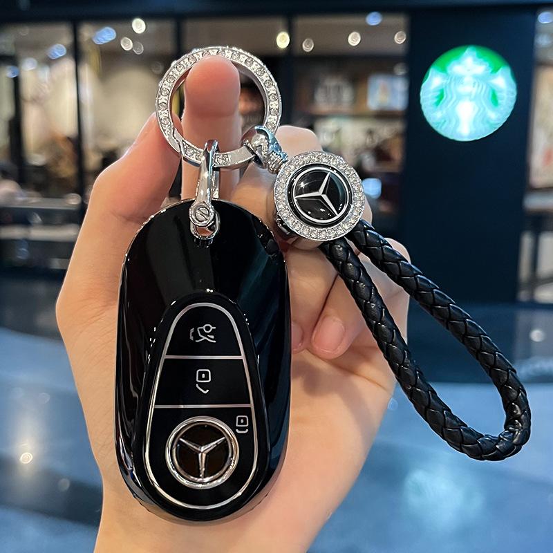 Fashion TPU Car Smart Key Case Fob Cover For Mercedes Benz C E S Class GLC CLE EQE W206 W214 W223 S350 S400 S450 E300 Keychain