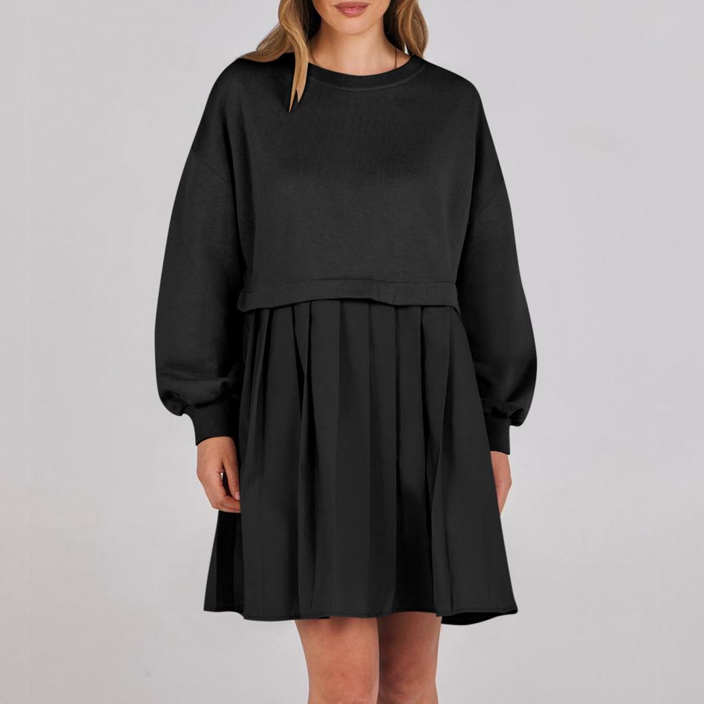 Женское платье-толстовка большого размера с длинным рукавом в стиле пэчворк, пуловер, топы, платье-толстовка