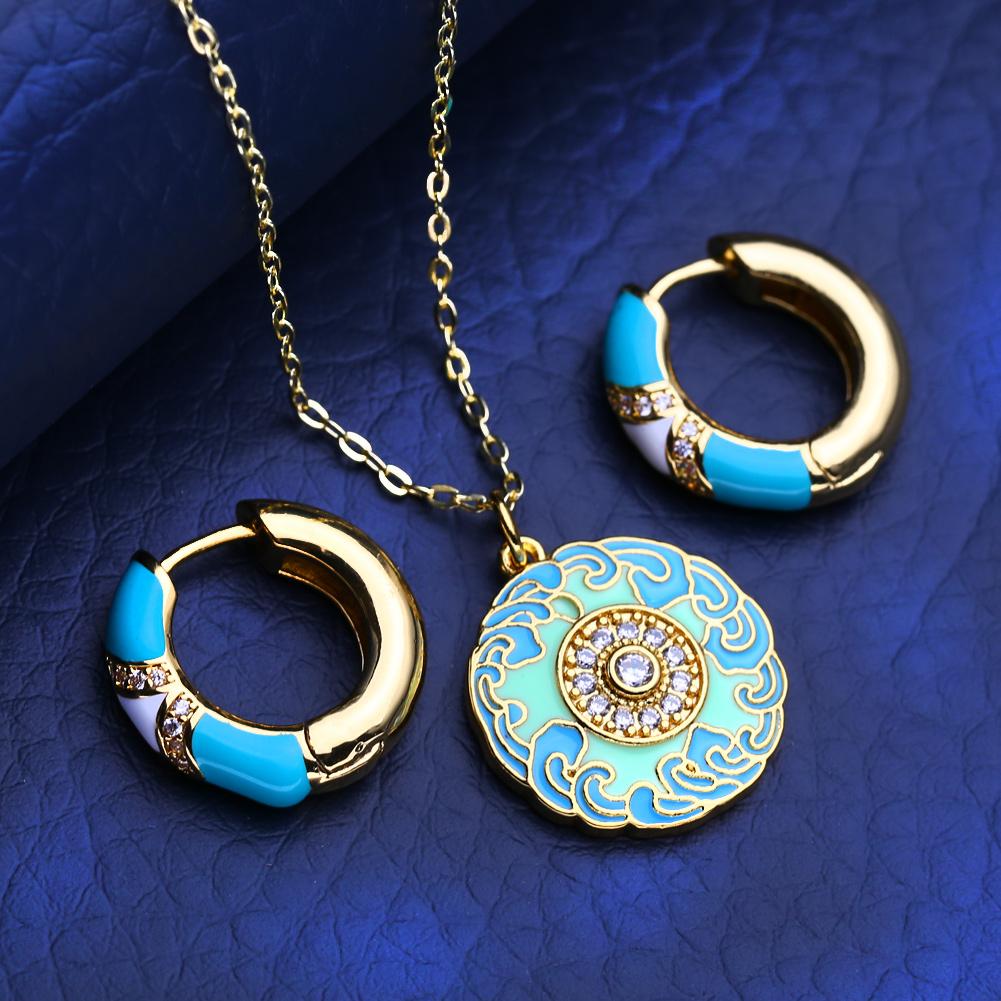 KNIKOO Jewelry Sets Necklace Clip Earrings For Women Cubic Zirconia Fashion Flower Necklace Drop Earrings Jewelry Sets