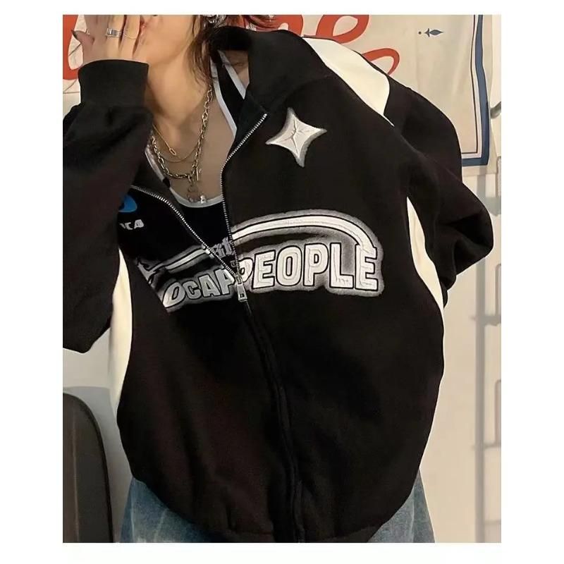 Винтажные женские толстовки оверсайз 2024, осенняя куртка на молнии с буквенным принтом Caots, корейская уличная одежда, трендовые женские толстовки с капюшоном Y2K, топы