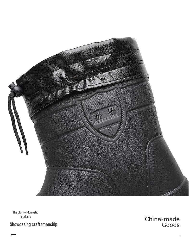 Водонепроницаемые дождевые сапоги до середины икры на флисовой подкладке, теплые и утолщенные с кулиской для защиты от зимнего снега. Подходит для использования на открытом воздухе.