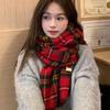 New Christmas Red Scarf Women's Winter New Hemming Plaid Imitation Cashmere Atmosphere Shawl Thickened Scarf