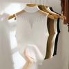 Mesh Knitted Top Women Y2K Tank Top Half Neck Vest Female Sleeveless Sweater Chic Cut Out Streetwear Solid Skinny Tube Top