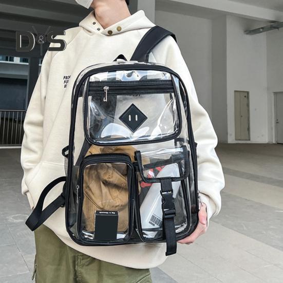 Clear Backpack with Reinforced Stitching Zipper Closure Large Capacity Adjustable Heavy Duty Large PVC Transparent See Through School Bag