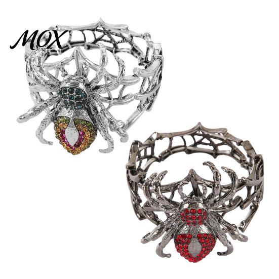 Dark Aesthetic Hand Jewelry Vintage Rhinestone Spider Bracelet, Gothic Punk Adjustable Stretch Bangle Web Party Gift for Men Women, Mysterious