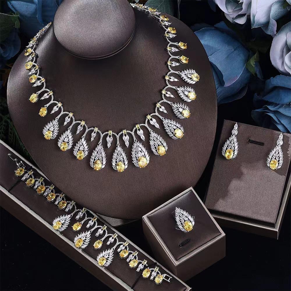 Light Luxury Bright Full Diamond Special-shaped Colored Zircon Dinner Dress Set Necklace Earrings Spot
