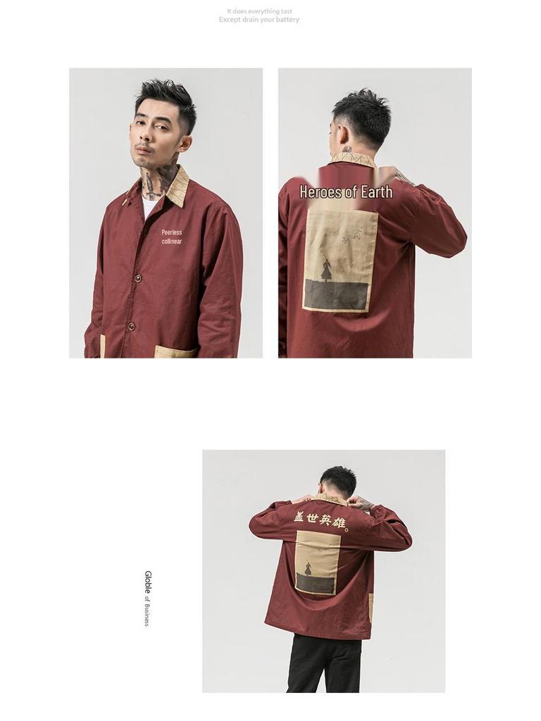 Мужской ретро тренч в китайском стиле - Осень/Зима 2018, Большой размер, Модная куртка в стиле кэжуал с принтом