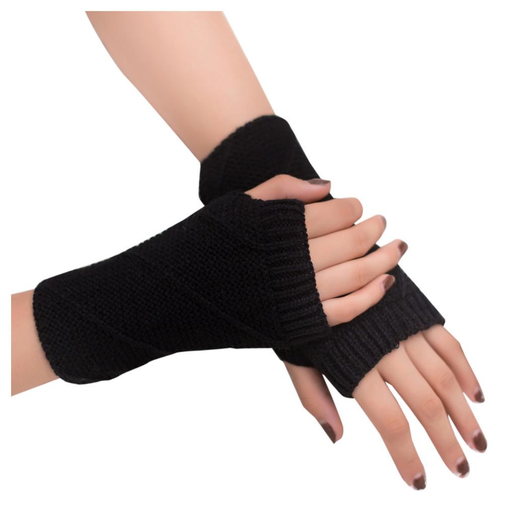 Women Girl Knitted Arm Fingerless Keep Warm Winter Gloves Soft Warm Mitten