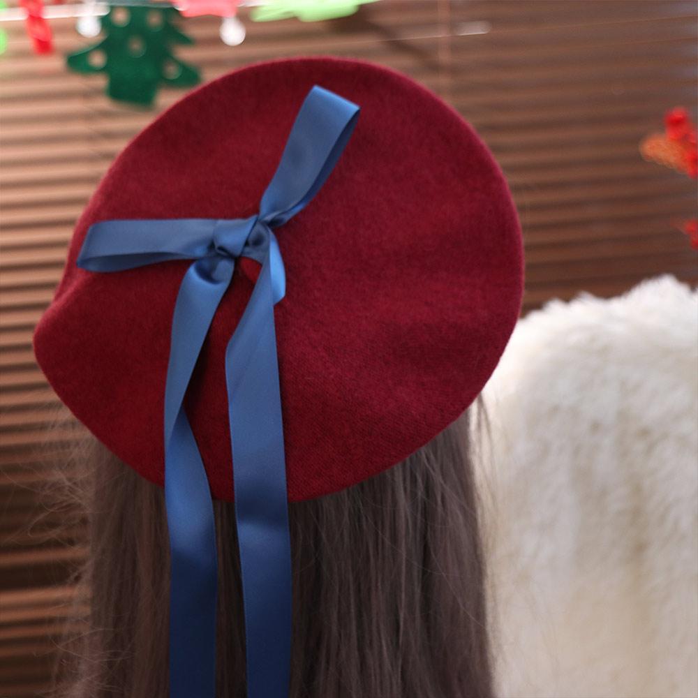Warm Girl Lace Bow Hat Sweet Beanie Cap Y2k Painter Hat Cosplay