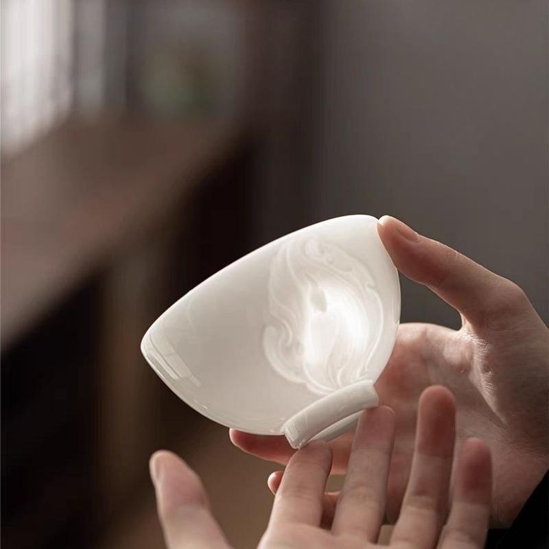 Фарфоровая мастер-чашка из ледяного нефрита, высококлассная чашка для дегустации чая, набор для чая Кунг-фу, одинарная чашка, личная чайная пиала для мужчин, тисненая чашка для чая