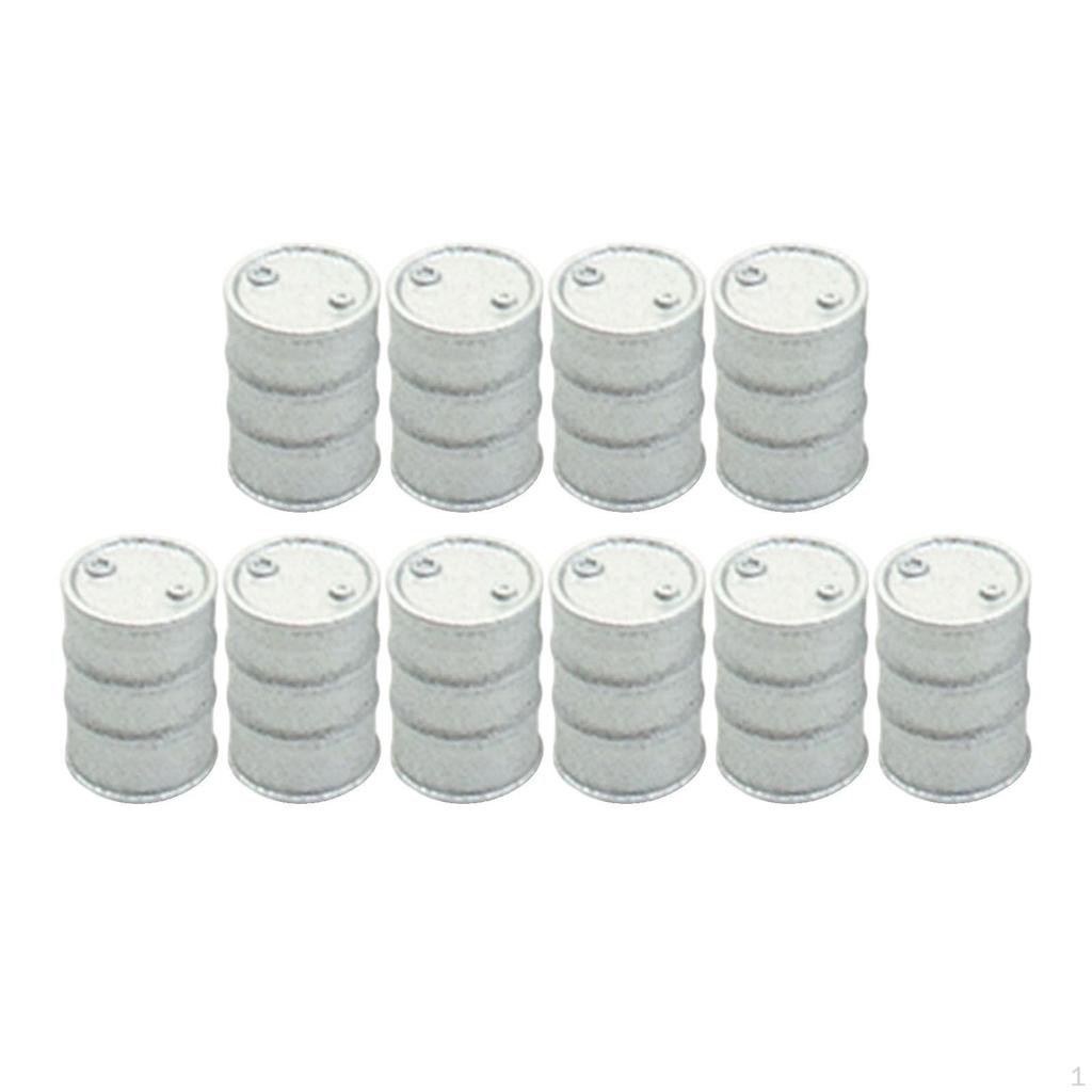 10 Pieces Oil Drums Decor Accessories 1/87 HO Scale Simulation Miniature Mini Barrel for Cargo