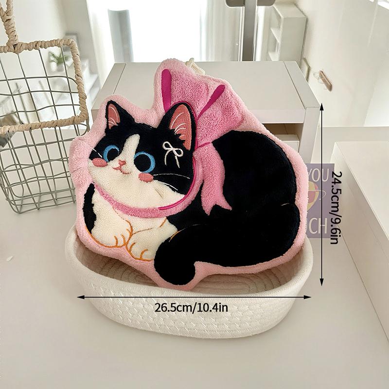 Мультяшная Бант Черный Кот Ручное Полотенце Милый и Счастливый Кот Плюшевое Впитывающее Полотенце Черный Кот Сильно Впитывающее Ручное Полотенце