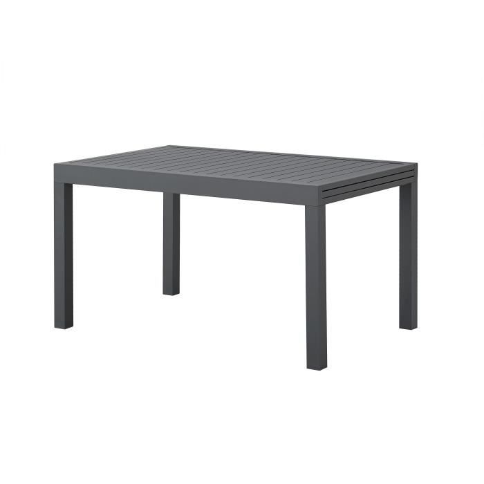 Table de jardin extensible rectangulaire 6 à 10 personnes - Structure aluminium - L 135-270 x P 90 x H 75 cm - Gris foncé