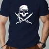 Unisex Red White Nautical Pirate Skull Crossbones Graphic TShirt Summer Casual Round Neck Short Sleeve Tee