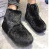 Fashion Women Mink Fur Flat Casual Shoes Ankle Winter Warm Snow Boots Crystal Decor Outside Footwear Short Boots Black