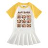 Летнее мультяшное платье-трапеция для девочек с короткими рукавами, цветовыми блоками и плиссированной оборкой