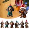 1/7Pcs Christmas Acrylic Dachshund Hanging Decoration Car Rearview Mirror Xmas Tree 2D Flat Santa Hat Dog Hanging Ornament Holiday Party Pendant