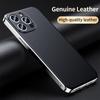 Genuine Cowhide Leather Phone Case for iPhone 16 15 11 12 13 14 Pro Max Plus Luxury Plating Shockproof Lens Protection Cover