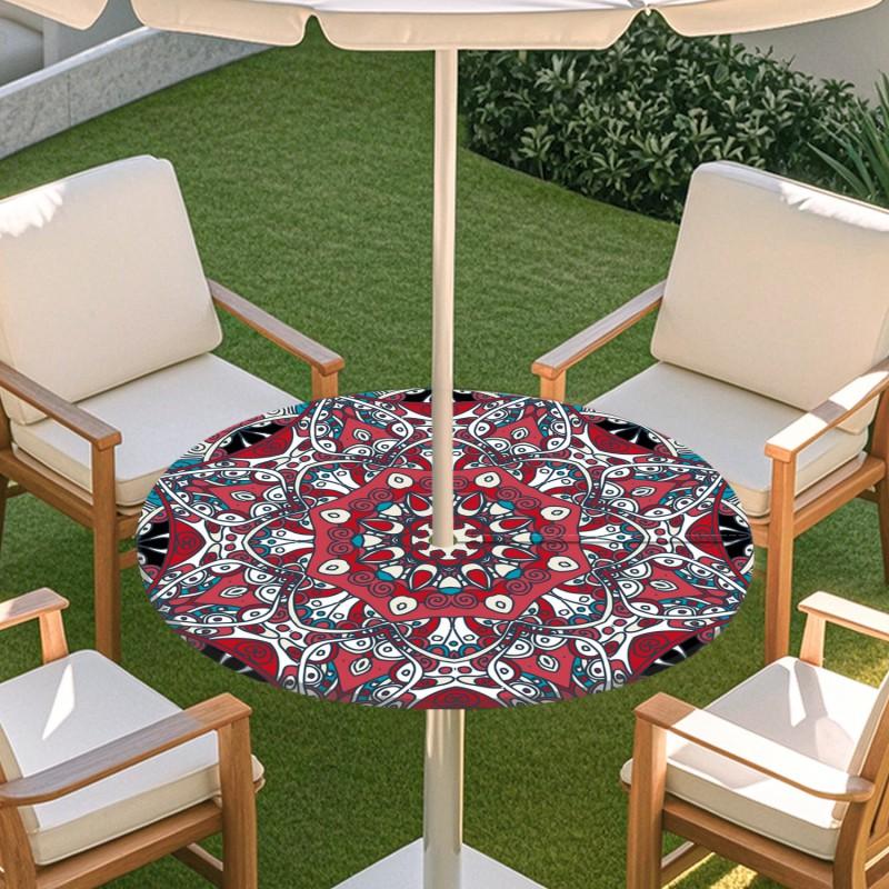 Outdoor Round Table Cover With Geometric Waterproof Elastic Hem Patio Garden Deck