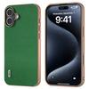 ABEEL For iPhone 16 Plus Case Genuine Cow Leather+PC+TPU Electroplating Phone Cover