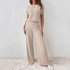 Women's Two Piece Knit Set Short Sleeve Sweater Top Wide Leg